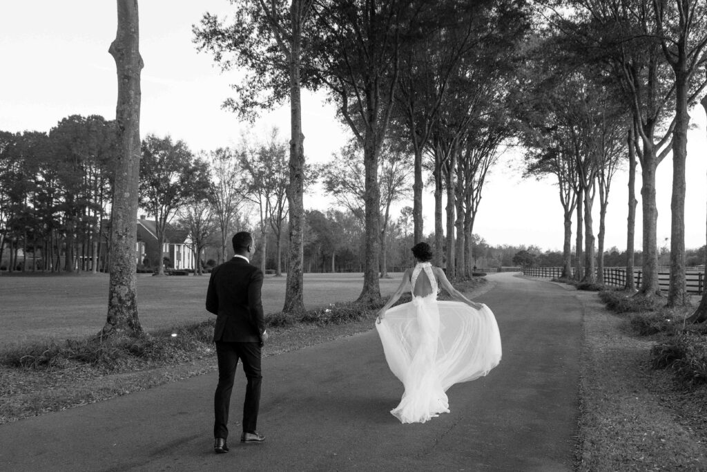 Bride and Groom running away